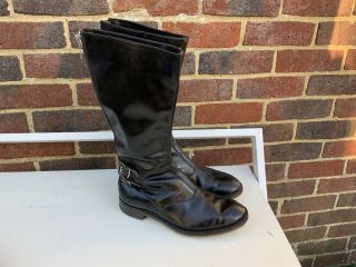 Vintage Black Leather Zip Motorcycle Boots,  1950s 1960s,  Cafe Racer Style,  Uk 9