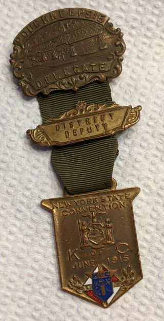 1915 Knights Of Columbus Ny Convention Pougkeepsie Delegate District Deputy Pins