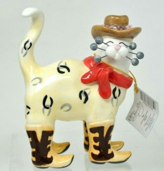 Amy Lacombe Whimsiclay Fancy Felines - Tex - Cat Figurine Cowboy