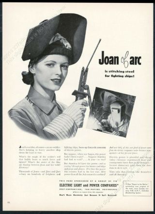 1943 Wwii Woman War Worker Photo Joan Of Arc Welder Welding Vintage Print Ad
