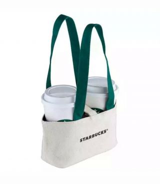 Starbucks Taiwan Green Siren Logo Reusable Cup Holder / Bag For 2 Cups - No Card
