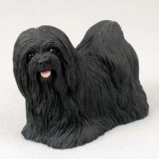 Lhasa Apso Dog Figurine Black Puppy Hand Painted Collectible Resin Statue