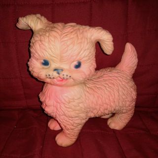 Vtg Edward Mobley Co.  Pink Puppy Dog Rubber Squeaky Baby Toy 1960s 6in H/l