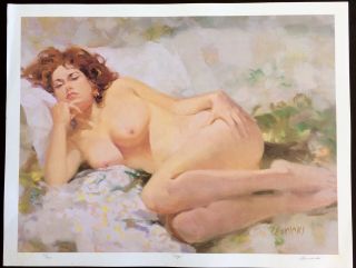 Stunning Nude Portrait Art Painting Limited Edition Lithograph By John Lencicki