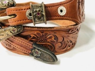 Vintage Bohlin Hollywood sterling gold buckle belt 925 & 18k rubies leather 3