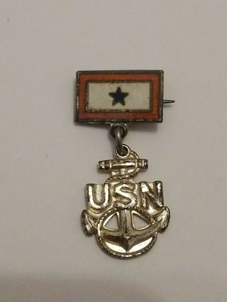 Vintage Wwii Us Navy Sterling Silver Usn Anchor Lapel Or Tie Pin