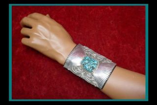 AWESOME Vintage TURQUOISE & STERLING SILVER & LEATHER KETOH Bow Guard BRACELET 2
