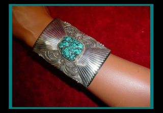 AWESOME Vintage TURQUOISE & STERLING SILVER & LEATHER KETOH Bow Guard BRACELET 3