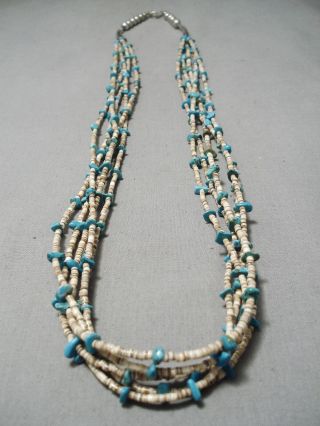 Authentic Vintage Navajo Deep Blue Turquoise Sterling Silver Heishi Necklace Old