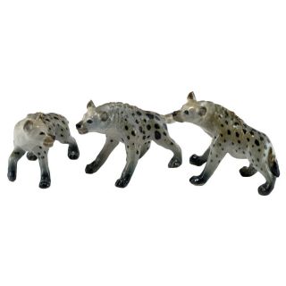 Miniature Set Of 3 Ceramic Wild Spotted Hyena Figurines 2 " High Glossy