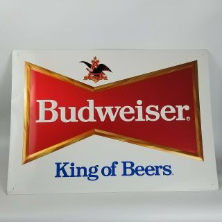 Budweiser Beer Metal Sign King Of Beers Large Vintage 1992 Anheuser Busch 25x35