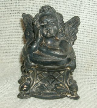 Vintage Antique Metal Spelter Cherub Cupid Figural Inkwell As - Is