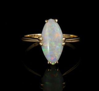 Vintage Estate Marquise Natural 3.  0ct Australian White Opal Solid 14k Gold Ring