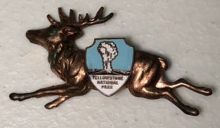Vintage Yellowstone National Park With Elk Copper? Lapel Pin Pinback Deer Moose