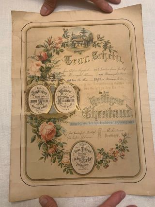 1893 German Marriage Certificate Minneapolis Mn 12 " X 16 " Gies & Co 12 " X 16 "