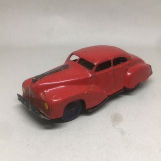 Vintage Tin Toy Red Sedan Friction Car Made In Japan Model American Family Car