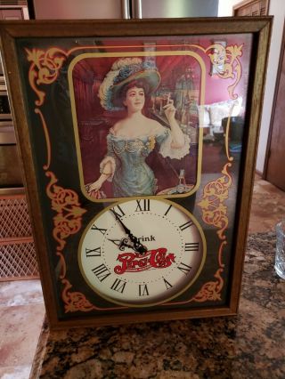 Vintage 1973 Pepsi 4 Jewel Quartz Victorian Lady Wall Clock Great.  L@@k