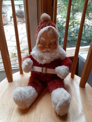Vintage Rubber Face Santa Claus Plush Doll Decor Rushton? 16.  5 "
