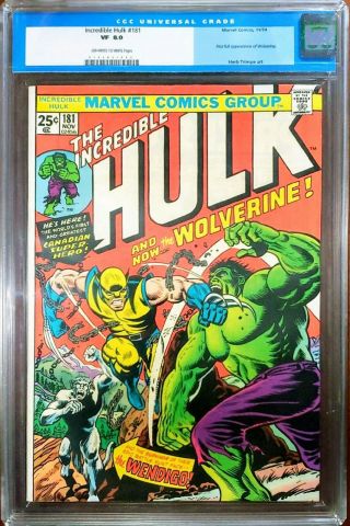 Incredible Hulk 181 Cgc 8.  0 Wolverine Marvel 1974