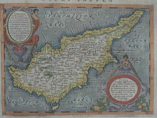Isola Di Cipro - Coloured Copper Engraving Map - Magini Cyprus Europe - 1620