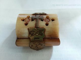 Vintage Small Marble Trinket Box With Brass Velvet Lined Chest Cute Cross