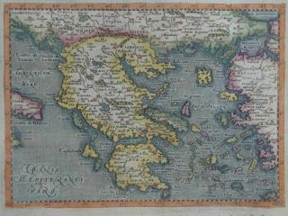 Grecia Tracia - Coloured Copper Engraving Map - Magini Greece Europe - 1620