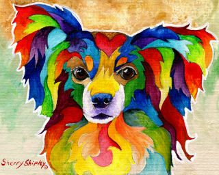Papillon 8x10 Dog Colorful Print From Artist Sherry Shipley