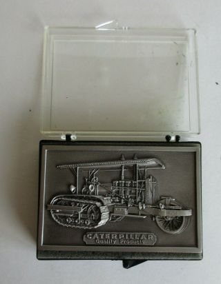 Vintage 1975 Caterpillar Quality Products Belt Buckle Tractor Pewter Cat