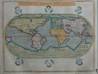 Mondo Terreno - Coloured Copper Engraving World Map Magini - Orbis Terrae - 1620