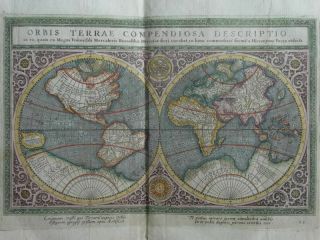 Orbis Terrae Compendiosa - Coloured Copper Engraving World Map Magini - 1620