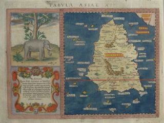 Tavola Asia - Coloured Copper Engraving Map - Ptolemy Taprobana Sri Lanka - 1620
