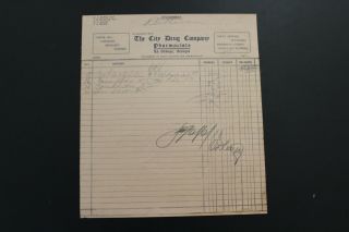 1908 The City Drug Company Pharmacists La Grange,  Ga.  Invoice