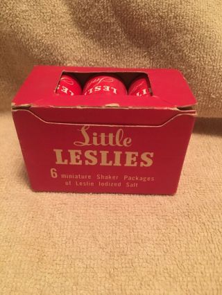 Vintage Little Leslies 6 Miniature Salt Shakers Leslie Iodized Salt Advertising