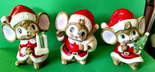 Vintage Homco Three Christmas Santa Mice Mouse 5405 Org.  Label Muc