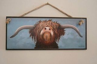 Scottish Highland Grumpy Cow Wooden Sign Plaque Print Picture