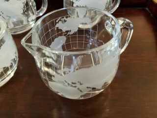 Vintage NESTLE Nescafe Etched Glass World Globe Frosted Creamer Sugar Bowl Mugs 3