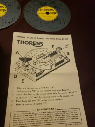 Vintage Thorens Music Box Switzerland w/ 5 Music Disc Songs 2