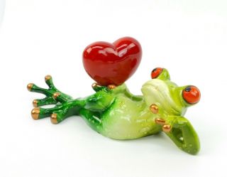 Green Frog Holding Heart Figurine Valentine 