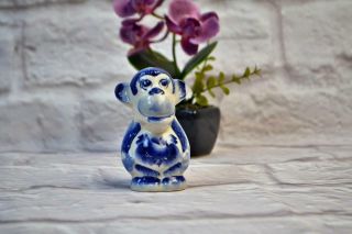 Gzhel Porcelain Monkey Figurine Handmade Souvenir Hand - Painted Monkeys