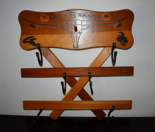 Vintage " Lazy S Ranch " Toy Rifle Hats Clothes Display Rack Wood Horseshoes Modif