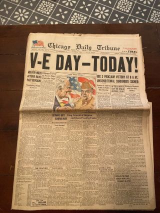 Chicago Daily Tribune Newspaper Wwii Amay 8 1945 V - E Day