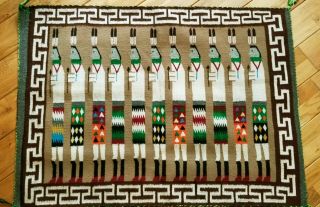 Navajo Vintage Ida Yazzie Yei Pictorial Rug/blanket/hanging Crown Point Nm 30x42