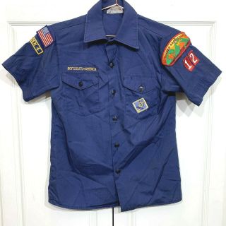 Youth Sz 14 Bsa Boy Cub Scouts Of America Uniform Shirt With Patches Merit Badge