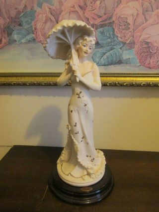 G.  Armani Capodimonte Florence Figurine Lady With Umbrella In White Italy