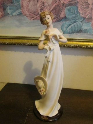 G.  Armani Capodimonte Florence Figurine Lady With Rose In White Italy