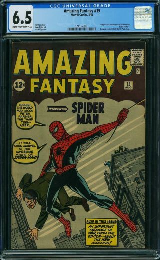 Fantasy 15 Cgc 6.  5 Fn,  Unrestored Marvel 1st Spider - Man Cr/ow Pages