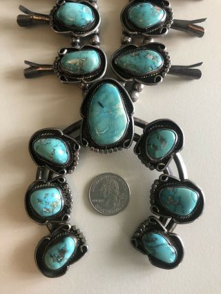 Squash Blossom Necklace - - Silver And Turquoise - - - - - Vintage - - - Ooak - - - Heavy