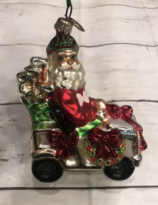 Christopher Radko Christmas Ornament Santa Claus Car With Golf Clubs