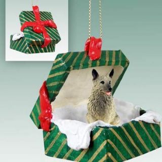 Norwegian Elkhound Dog Green Gift Box Holiday Christmas Ornament