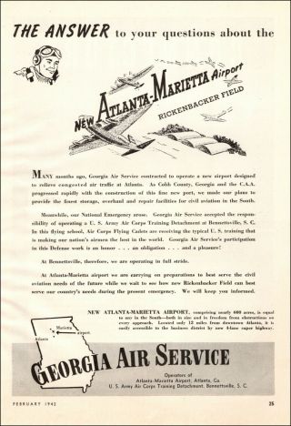 1942 Ww2 Ad Atlanta Marietta Airport Rickenbacker Field Georgia 091719